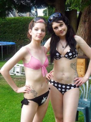 Maidens in swimsuits, resort