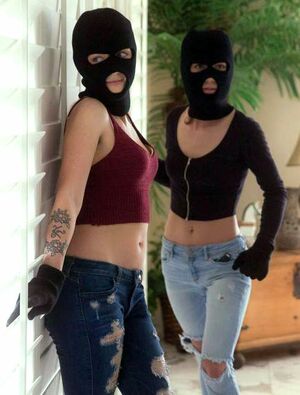 Two young thieves Karla Kush and Ruby Sparx found dildo in the house